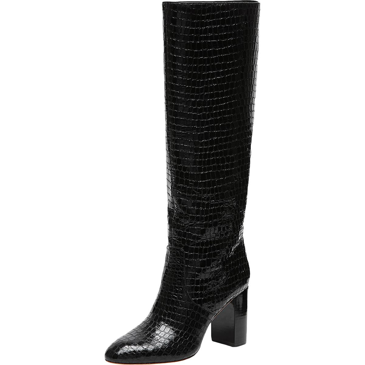 Goldy Leder geprägte Block Heel Stiefel
