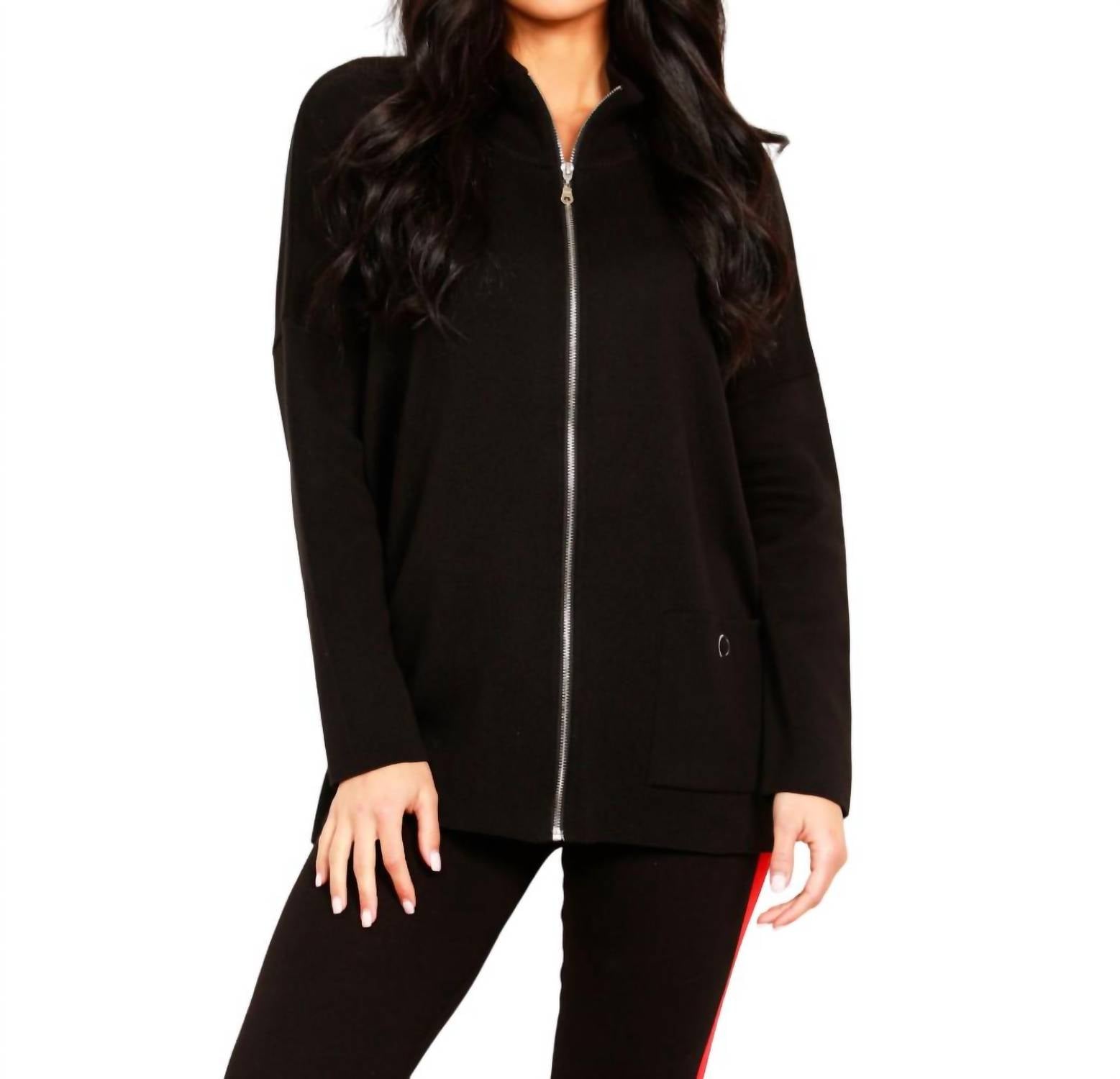 Zip Up Poncho in schwarz