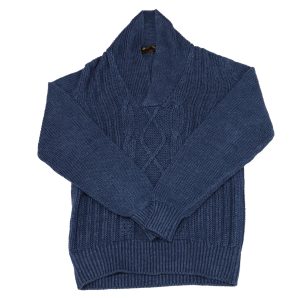 Loro Piana gerippt v Hals Strickpullover aus blauem Leinen 7766494904380