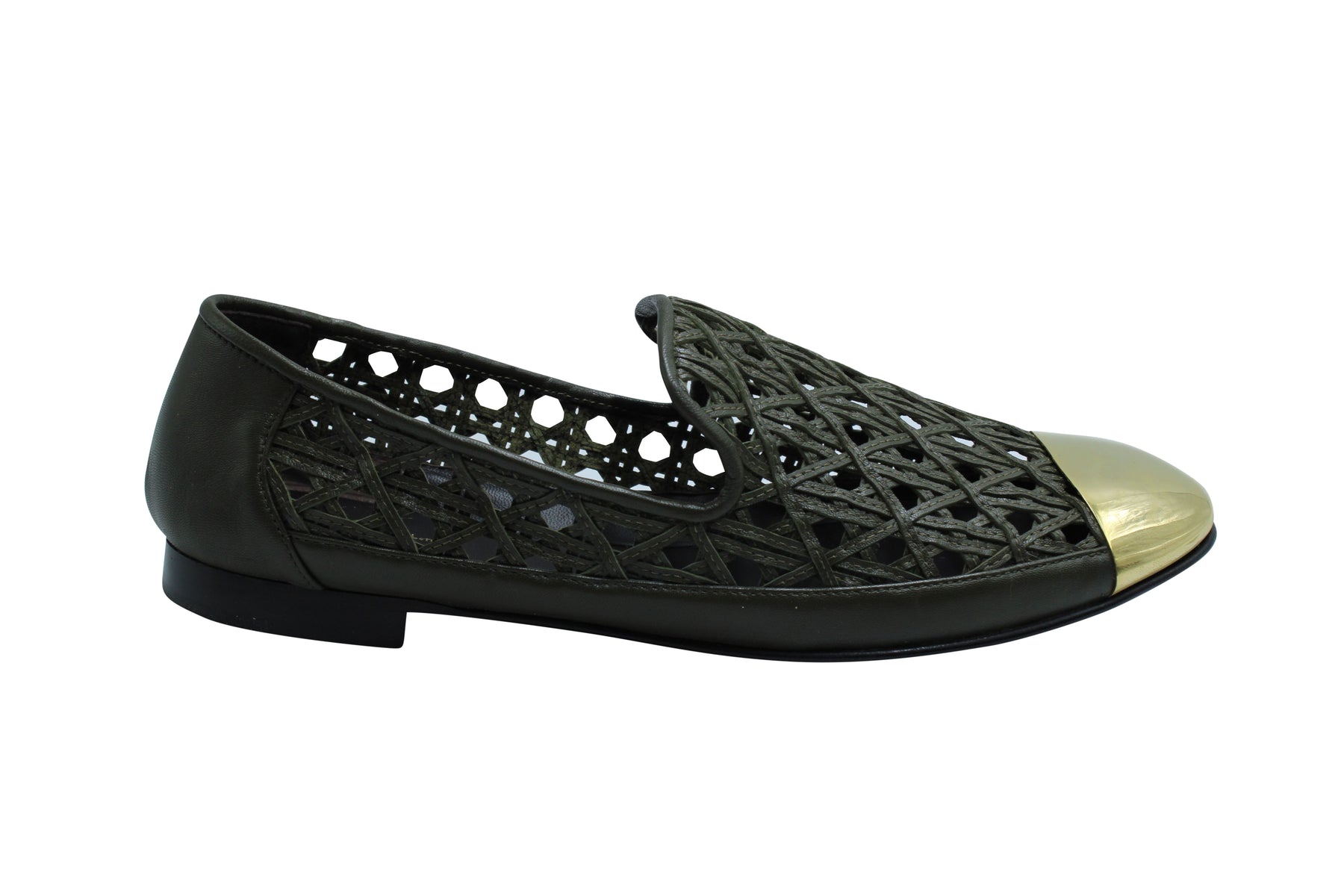 Giuseppe Zanotti Perforierte Wohnungen mit Gold Captoe in grünem Leder