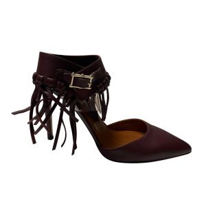 Valentino C-Rockee Fringe Sandalen mit Knöchelriemen aus Leder in Burgund