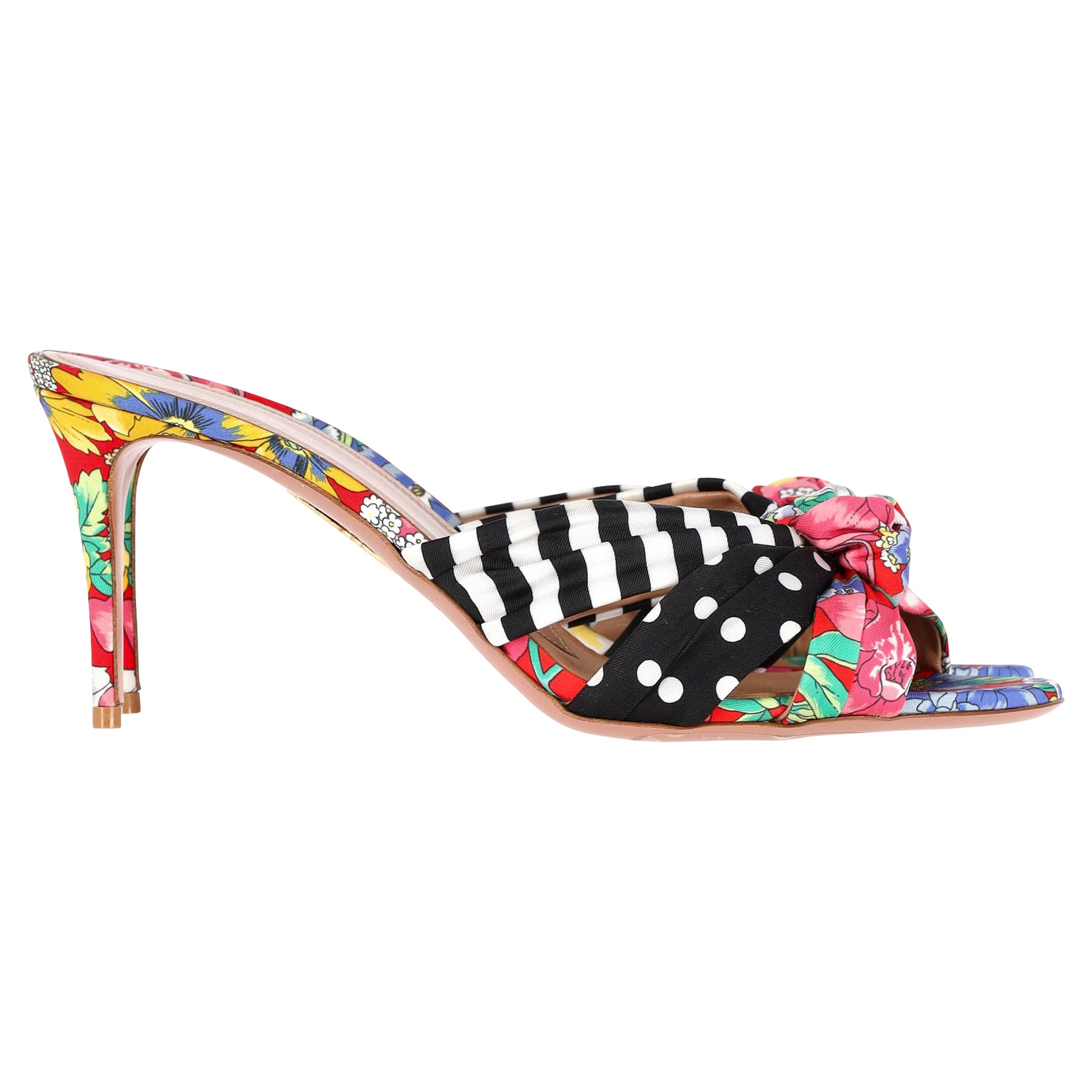 Aquazzura x Racil Menorca Bedruckte Dia Sandalen in Mehrfarbig Satin
