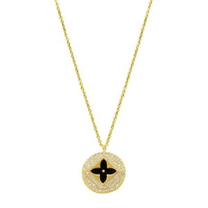 Schwarze Inlay Pave Clover Halskette Gold