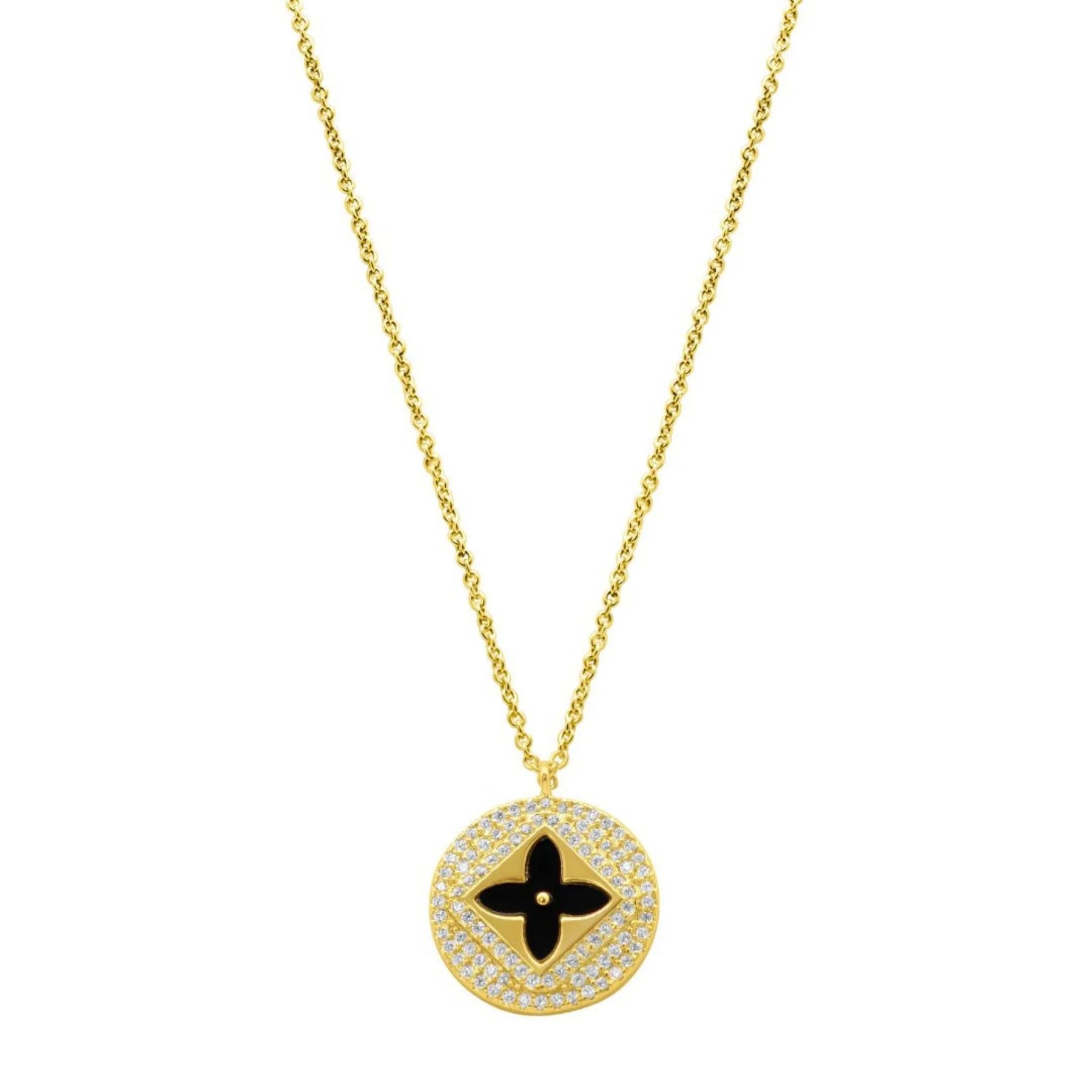 Schwarze Inlay Pave Clover Halskette Gold