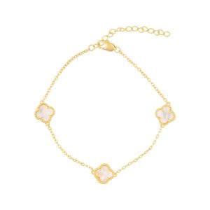 Weiß Mother Von Perle Flower Station Armband Gold