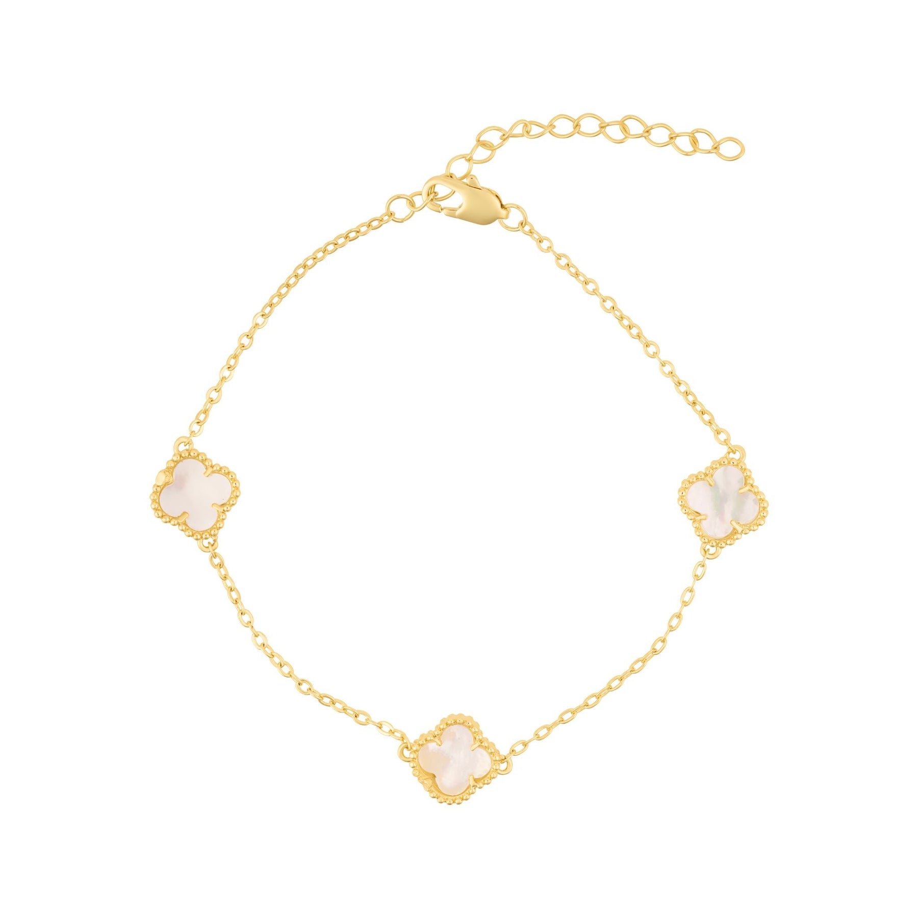 Weiß Mother Von Perle Flower Station Armband Gold