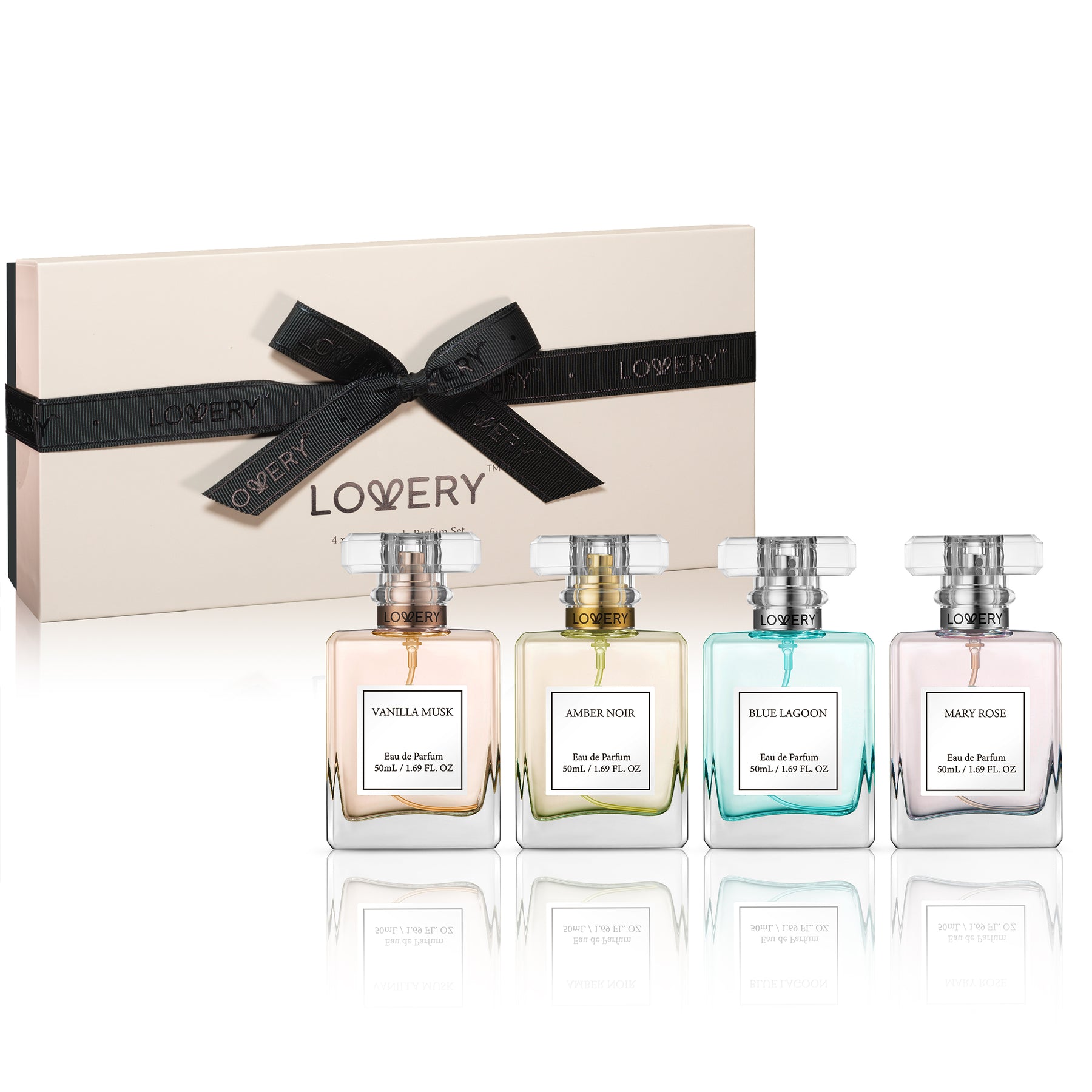 4-Pc. Blumenmuster Eau de Parfum Geschenkset in Lagoon, Rose, Amber & Vanille Duft