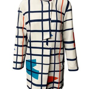 Rejina Pyo Lightweight Geometric Print Mantel in weißer Viskose 7766487400508