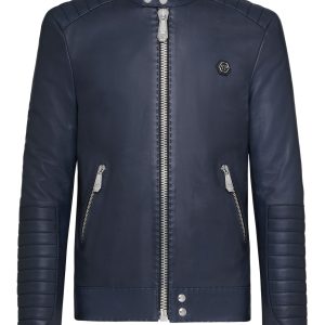 Lambskin handstitched Moto Jacke ikonische plein 7676512567356