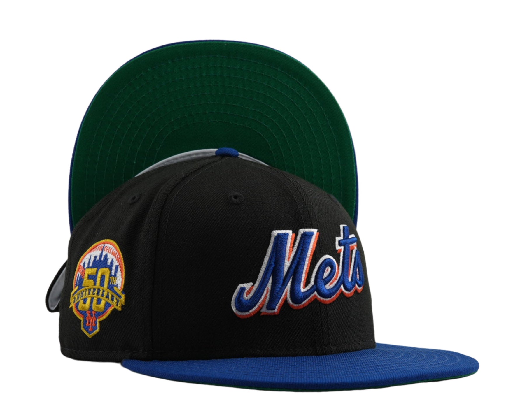 New Era New York Mets 50. Jahrestag 59FIFTY körpernah Blk / Blau W / Grün Bottom