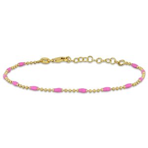 Mimi & Max Pink Emaille 1,5 mm Kugelgliederarmband aus Sterlingsilber – 6,5+1 Zoll.
