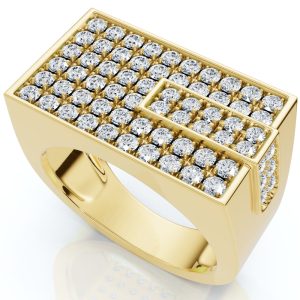 Herren 1CT Diamant Rechteck Cluster Ring 10k Gelbgold