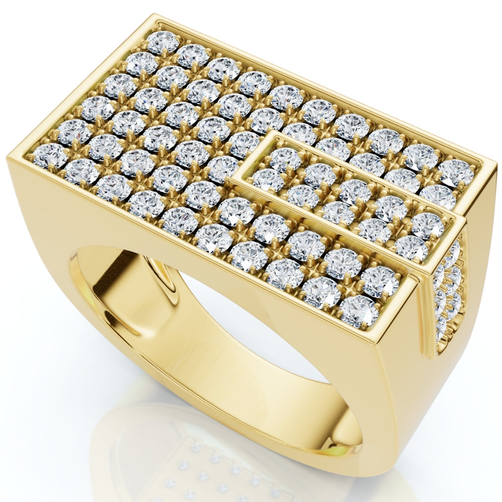 Herren 1CT Diamant Rechteck Cluster Ring 10k Gelbgold