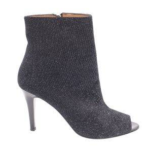 Fratelli Rossetti Metallic offene Zehenspitzenstiefel aus schwarzem Leder 7766516957244