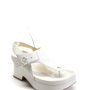 Loewe Damen Leder Tanga Plateau Slingbacks Sandal Heels Weiß