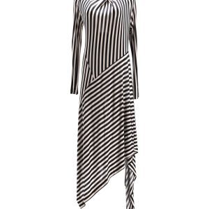 Petar Petrov Dasha Gestreiftes Midikleid in weißer Viskose 7766518202428