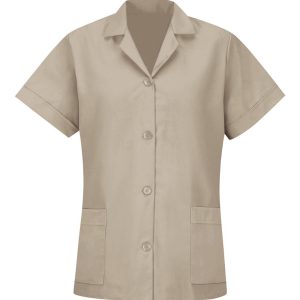 rot kap Damen locker fit kurze Ärmel Knopf smock