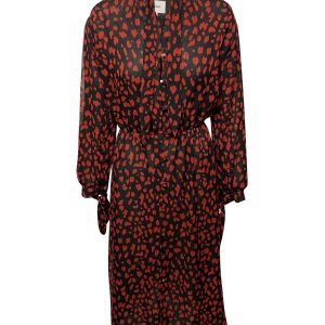 Nanushka Zahara Pussy Schleifendetail bedruckt Midikleid in schwarzem Print Polyester 7766520299580