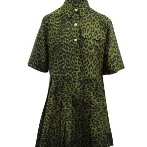 Ganni Crispy Jacquard Button Front Kleid aus grünem Polyester 7766519742524