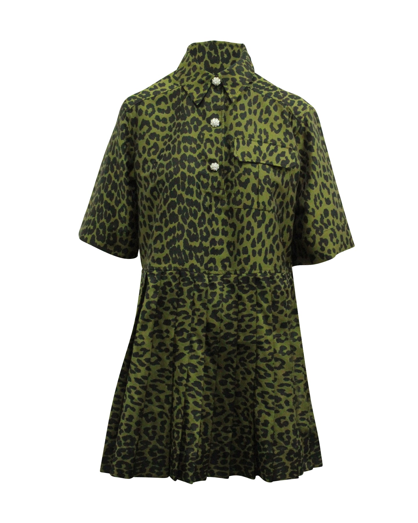 Ganni knusprig Jacquard Kleid mit Knopfleiste aus grünem Polyester
