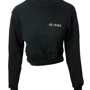 Re/done Cropped Crewneck Sweatshirt aus schwarzer Baumwolle 7766496772156