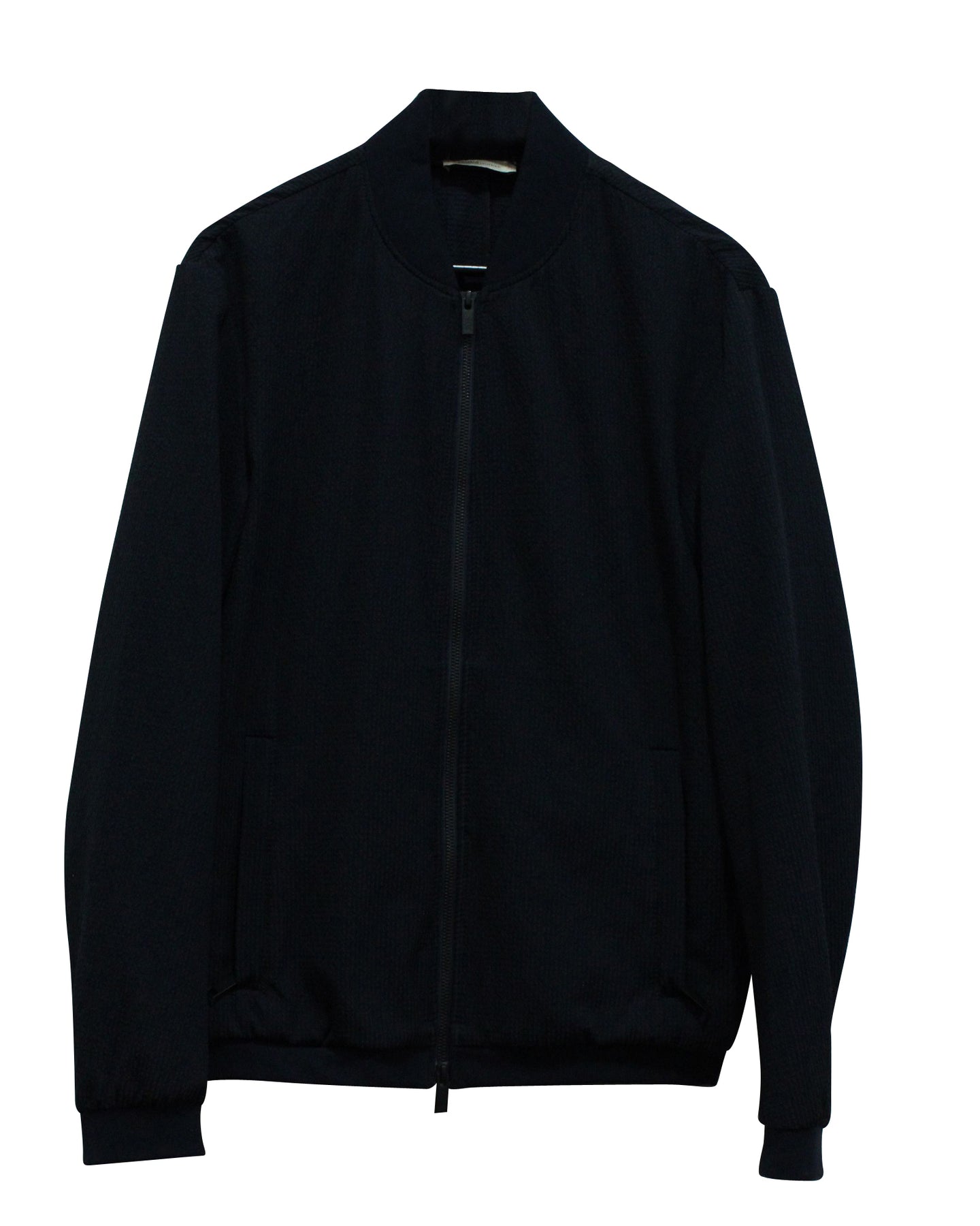 Armani Seersucker Bomberjacke aus marineblauer Baumwolle