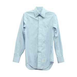 Thom Browne Stripe Langarm Knopf unten Hemd aus blauer Baumwolle 7766519775292