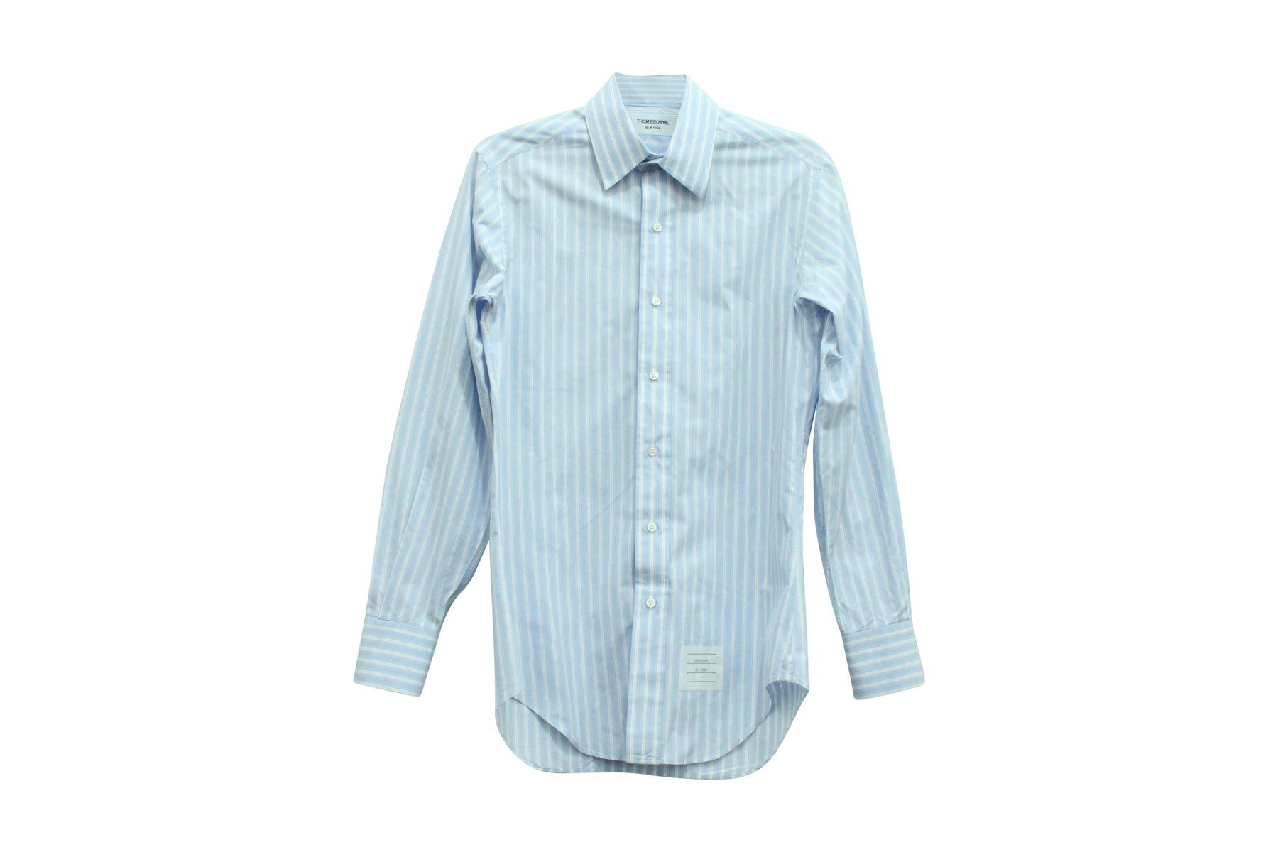 Thom Browne Stripe Langarm-Hemd mit Knöpfen in blauer Baumwolle