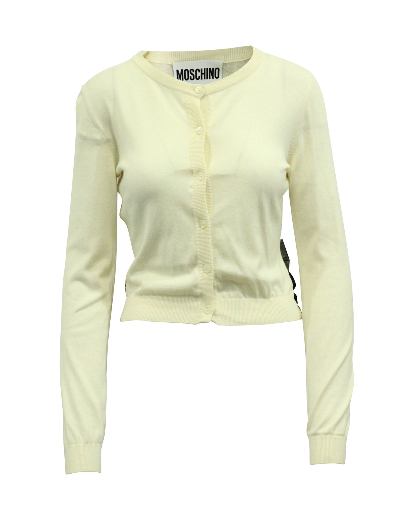 Moschino Strickjacke mit Schleife in Creme und schwarzem Polyamid