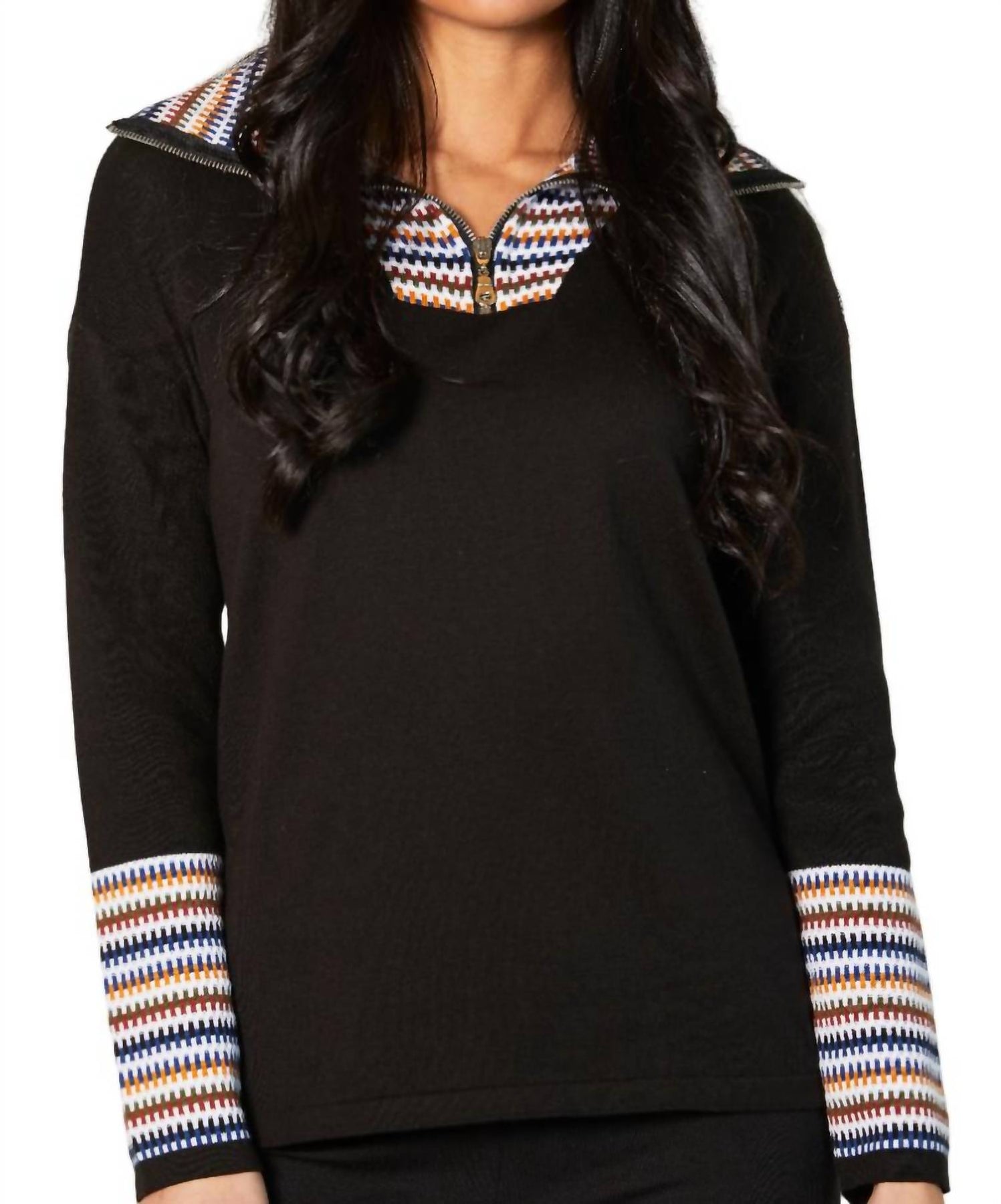 Pullover mit Reißverschluss in Schwarz/Mehrfarbig (A/s)