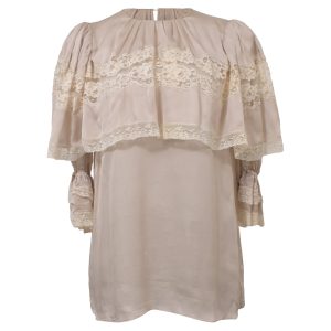 Dolce & Gabbana Rüschen Spitze Top Bluse in beige Seide 7766520594492