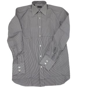 Tom Ford Gestreiftes Knopf-Down-Shirt in schwarzem Druck Baumwolle 7766520856636