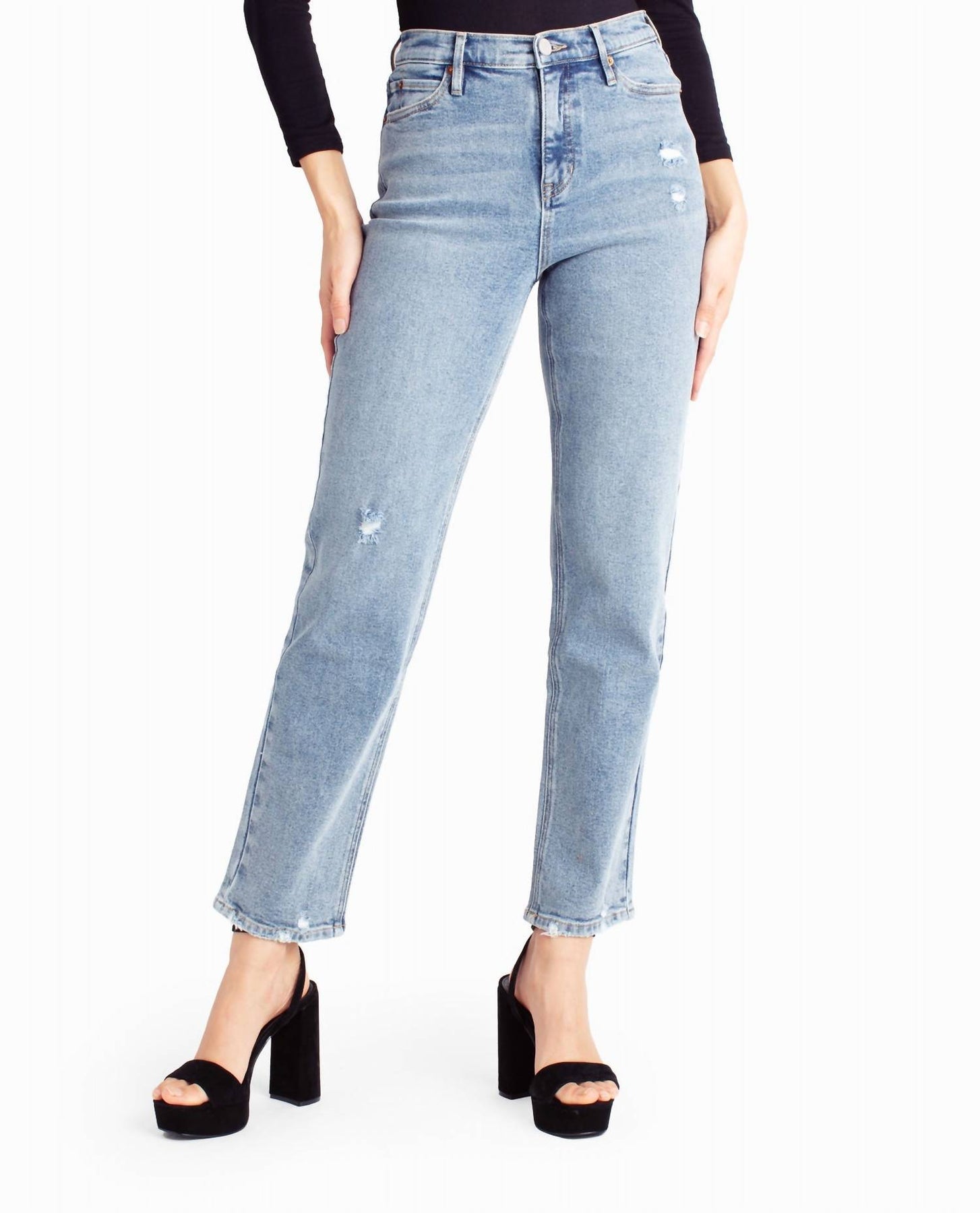 Alphabet City hoher Bund Slim Gerade Jeans in Mittelblau