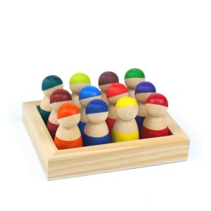 12 Stück kleine Peg Doll Menschen in Tray in Primärfarben