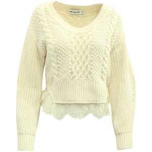 Self-Portrait Lace-Trimmed Crochet Strickpullover in Cremewolle 7766497132604