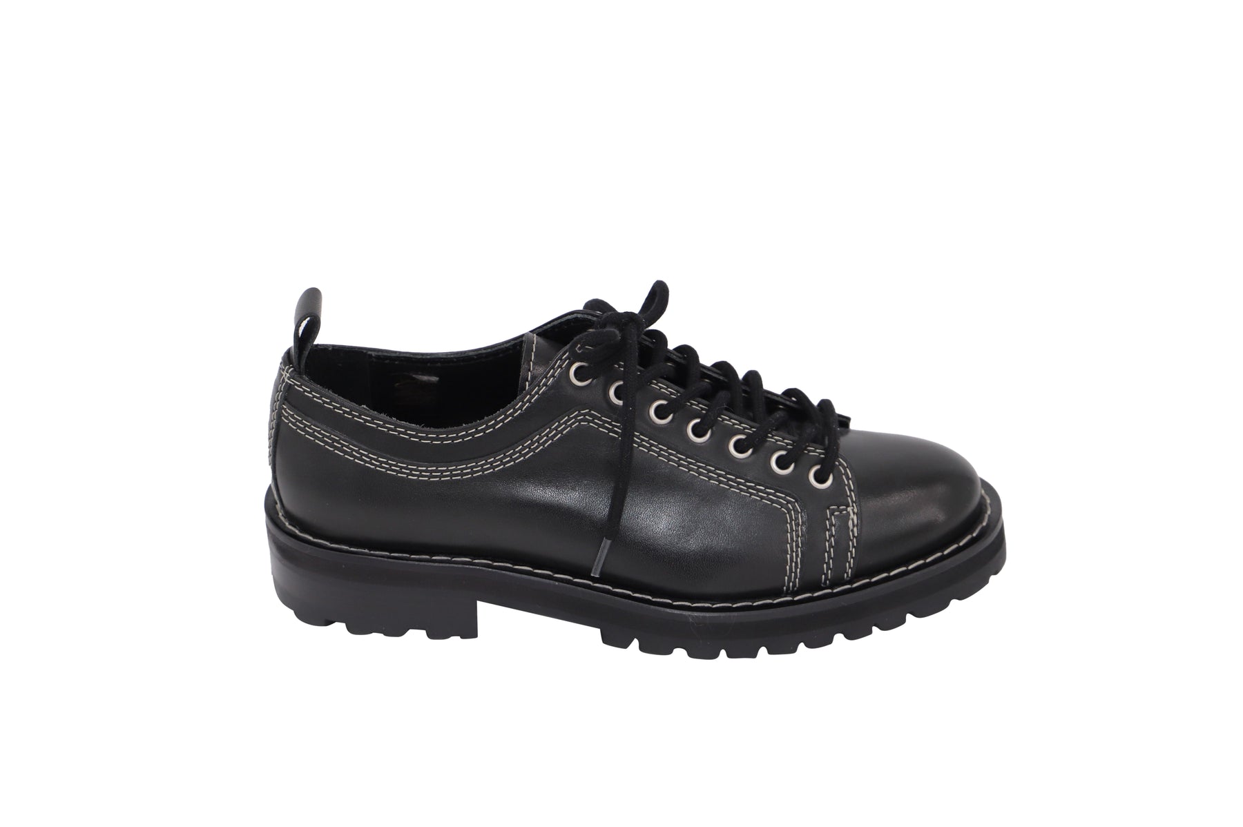 AMI Paris Kontraststich Worker Derbys aus schwarzem Leder
