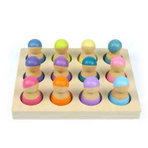 12 Stk Regenbogen Peg Puppe Menschen mit Tablett in Pastell / Macaron Farben