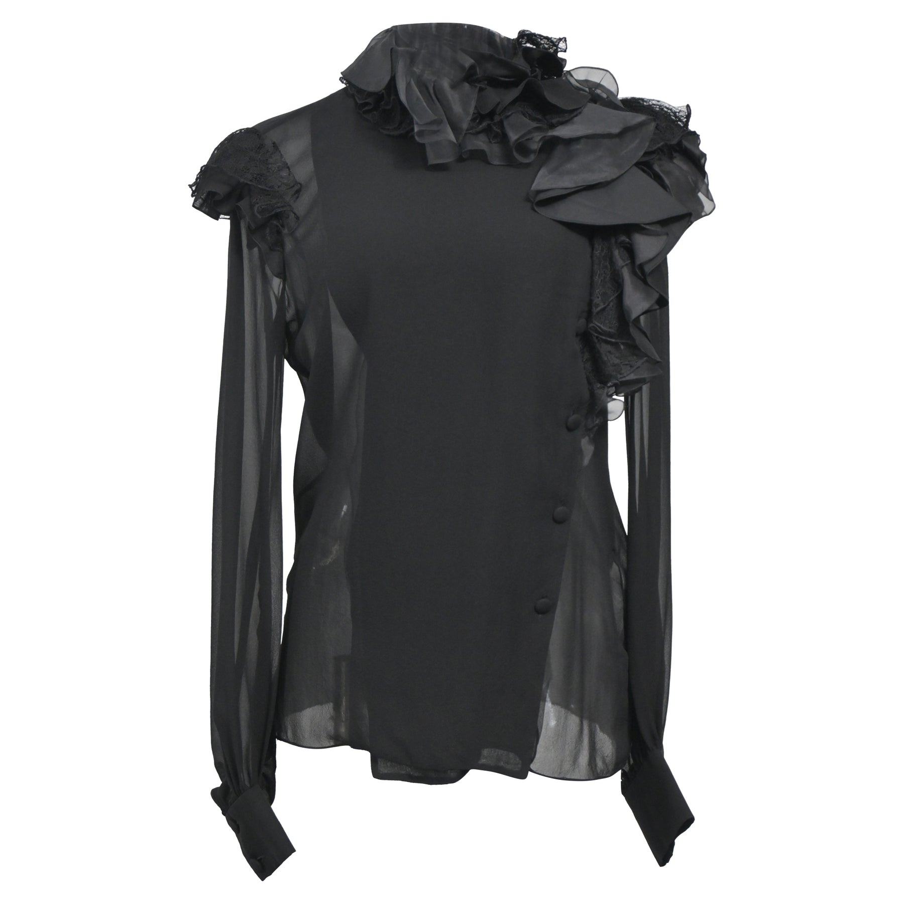 Lanvin Chiffon-Bluse mit Rüschen aus schwarzer Seide