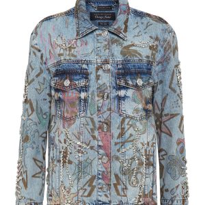 Denim Jacke Oversize Tattoo Monogramm mit Kristallen 7676521087036