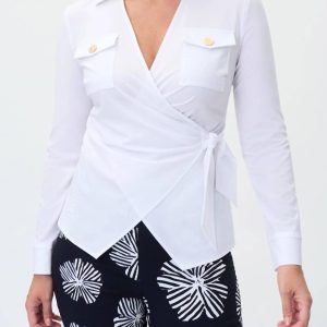 Belted V-Ausschnitt Bluse in weiß