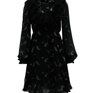Chloé Paisley Rüschen Minikleid aus schwarzer Baumwolle 7766516826172