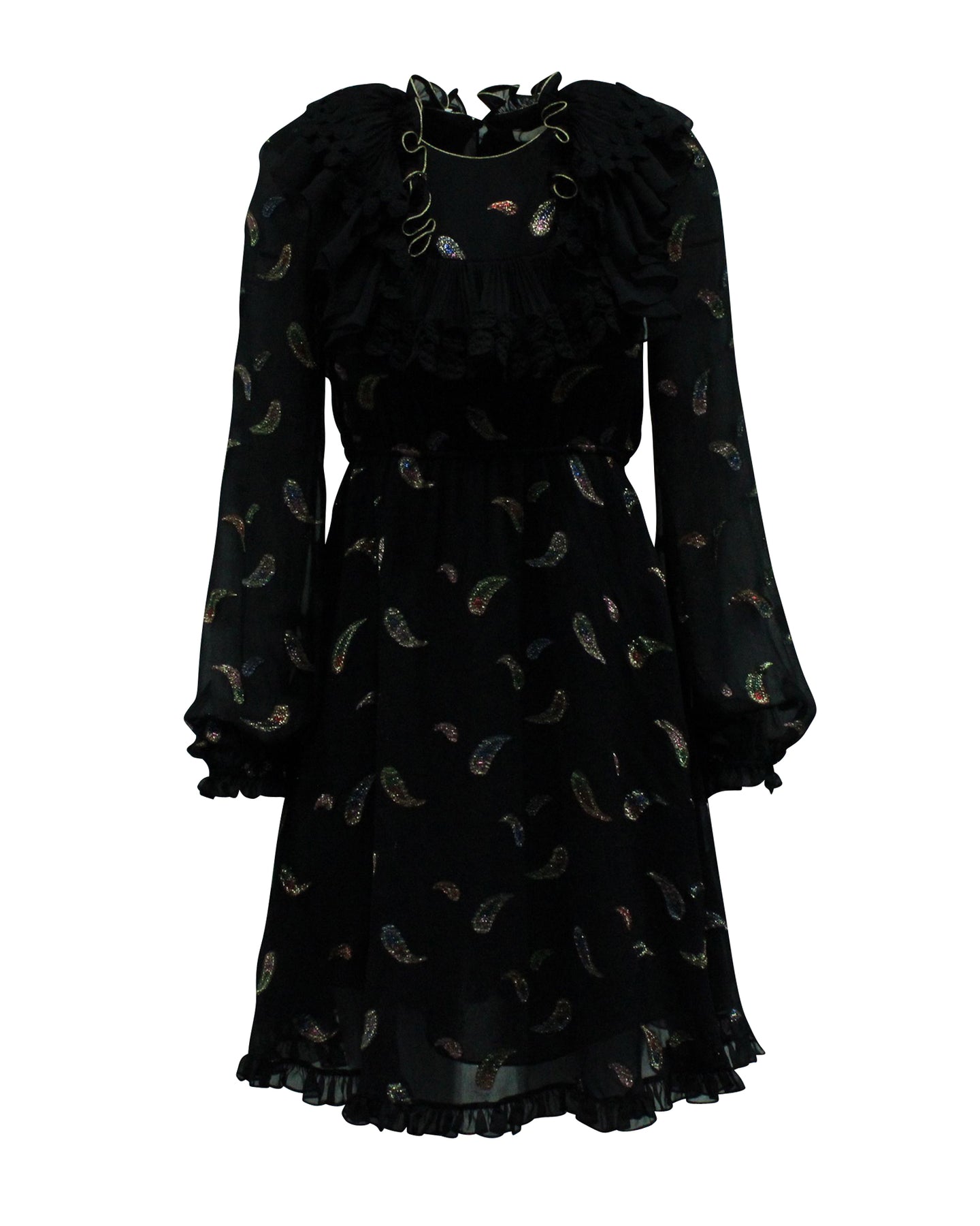 Chloé Paisley Rüsche Minikleid aus schwarzer Baumwolle