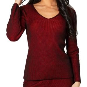 Two Tone gerippte V-Ausschnitt oben in Rouge