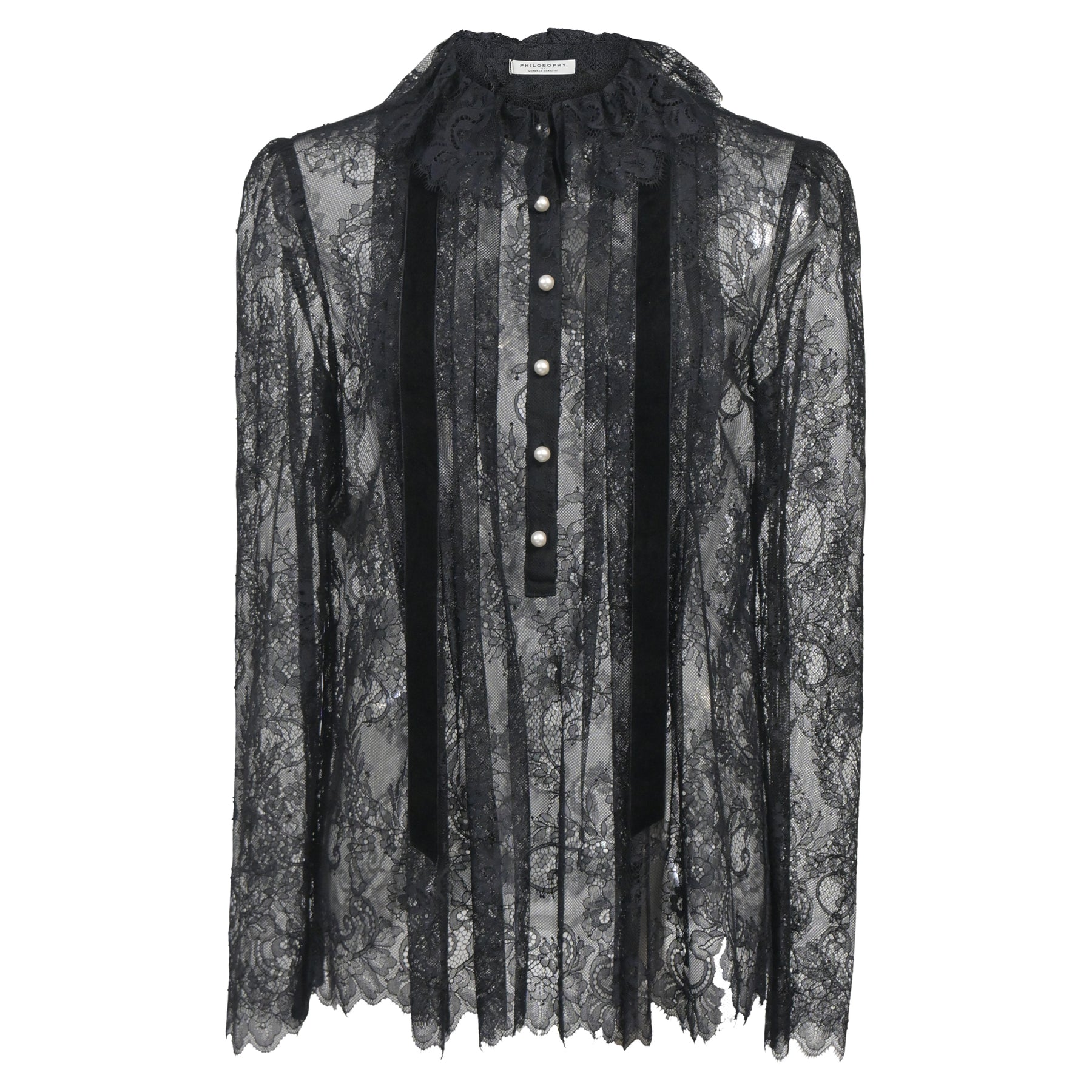 Philosophy di Lorenzo Serafini Spitzenbluse aus schwarzem Polyamid