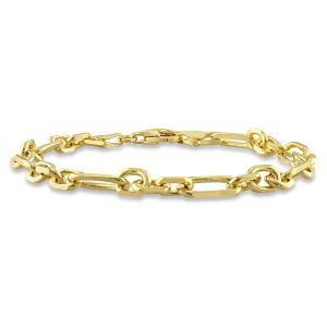 Mimi & Max 6 mm Diamantschliff-Figaro-Kettenarmband aus gelb plattiertem Sterlingsilber – 9 Zoll