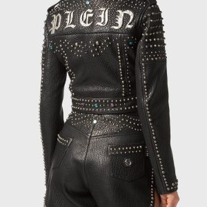 Vintage Leder verkürzt Biker Jacke Studs
