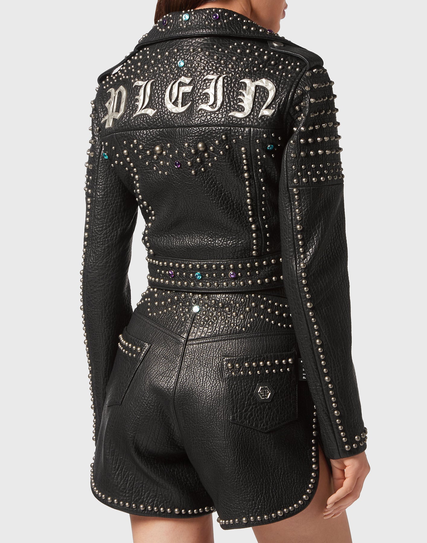 Vintage Leder verkürzt Biker Jacke Studs