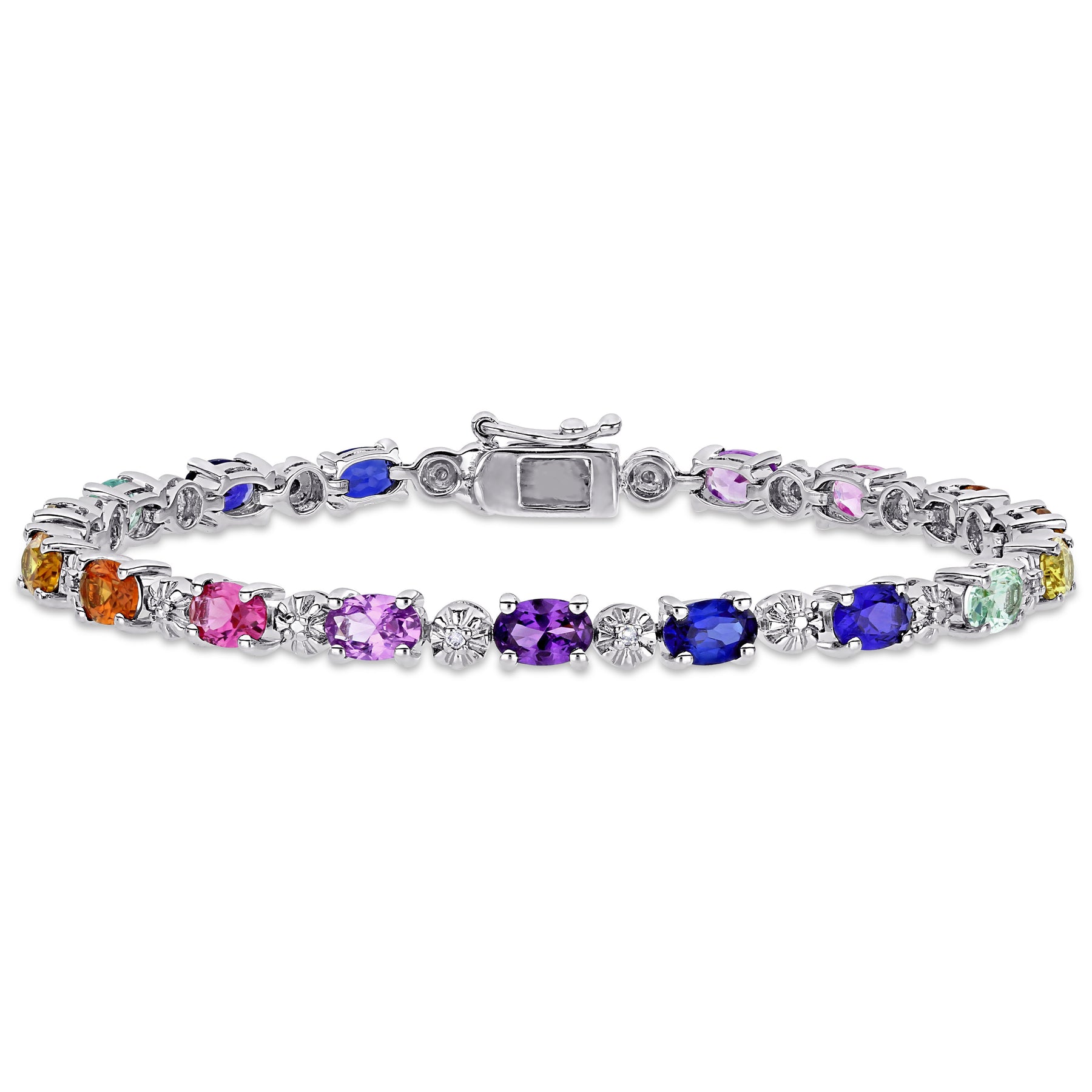 Mimi & Max 9 7/8ct TGW Mehrfarbig-Color Created Saphir und Diamant-Akzent Tennis Armband in Sterling Silber