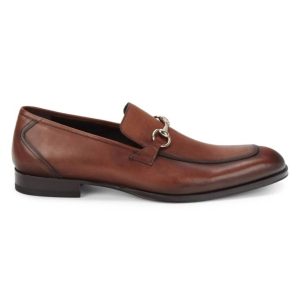 Herren Schürze Zehenleder Bit Loafer in dunklen Cognac