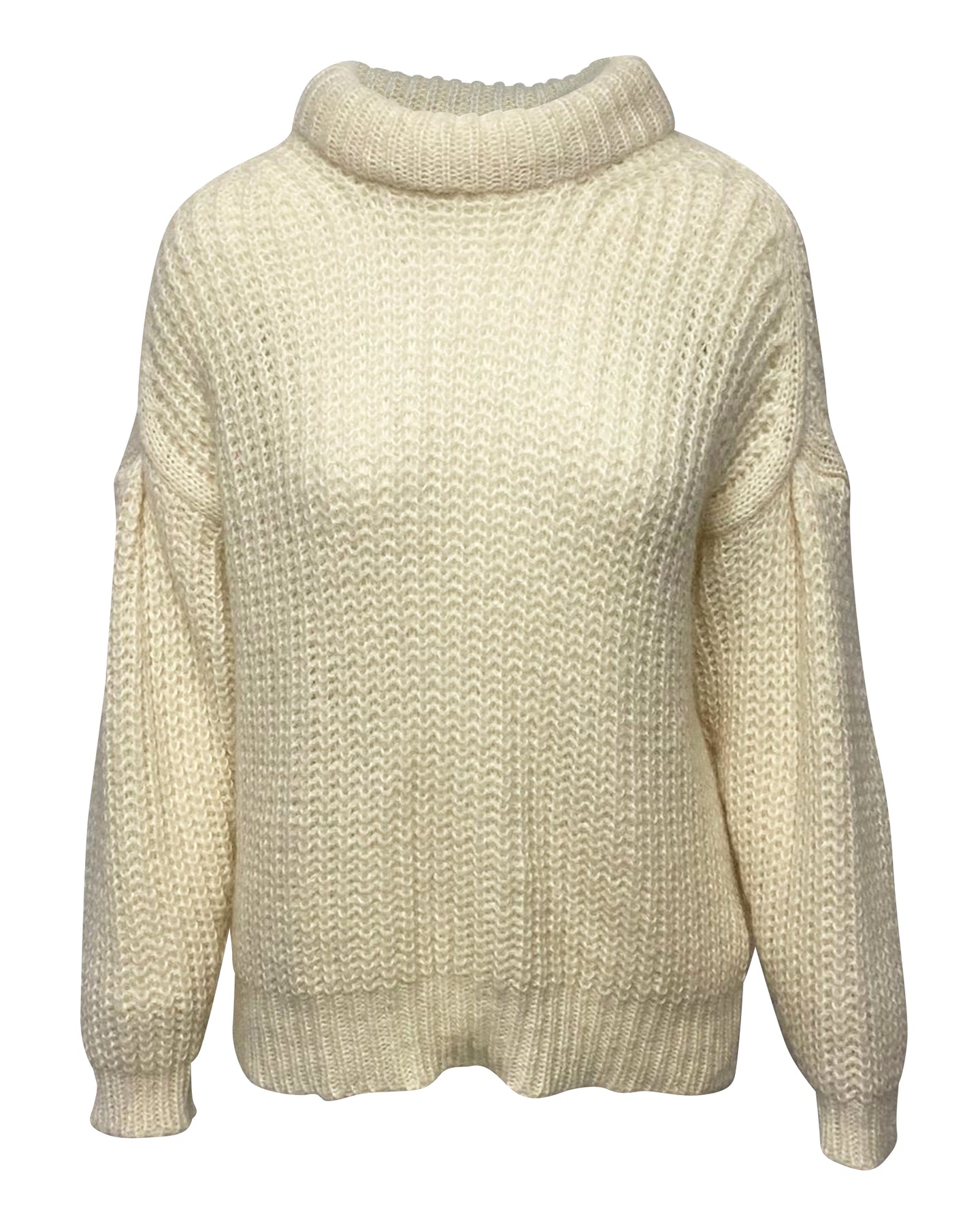 Pullover mit Rundhalsausschnitt aus cremefarbener Wolle